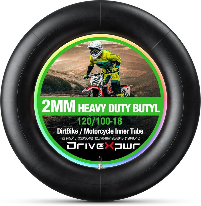 DriveXpwr Motorcycle Heavy Duty Inner Tube Replacement - 120/100-18" - 2.1mm Thick - TR4 Valve Stem, Puncture & Pinch Resistant,Tire Tube Compatible with Honda HUSABERG Kawasaki Suzuki Yamaha - Image 1